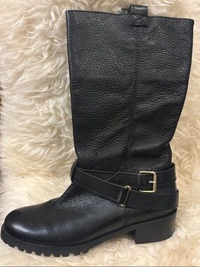 Diane Von Furstenberg Safari Moto Mid-calf boots black pebbled leather 8.5
